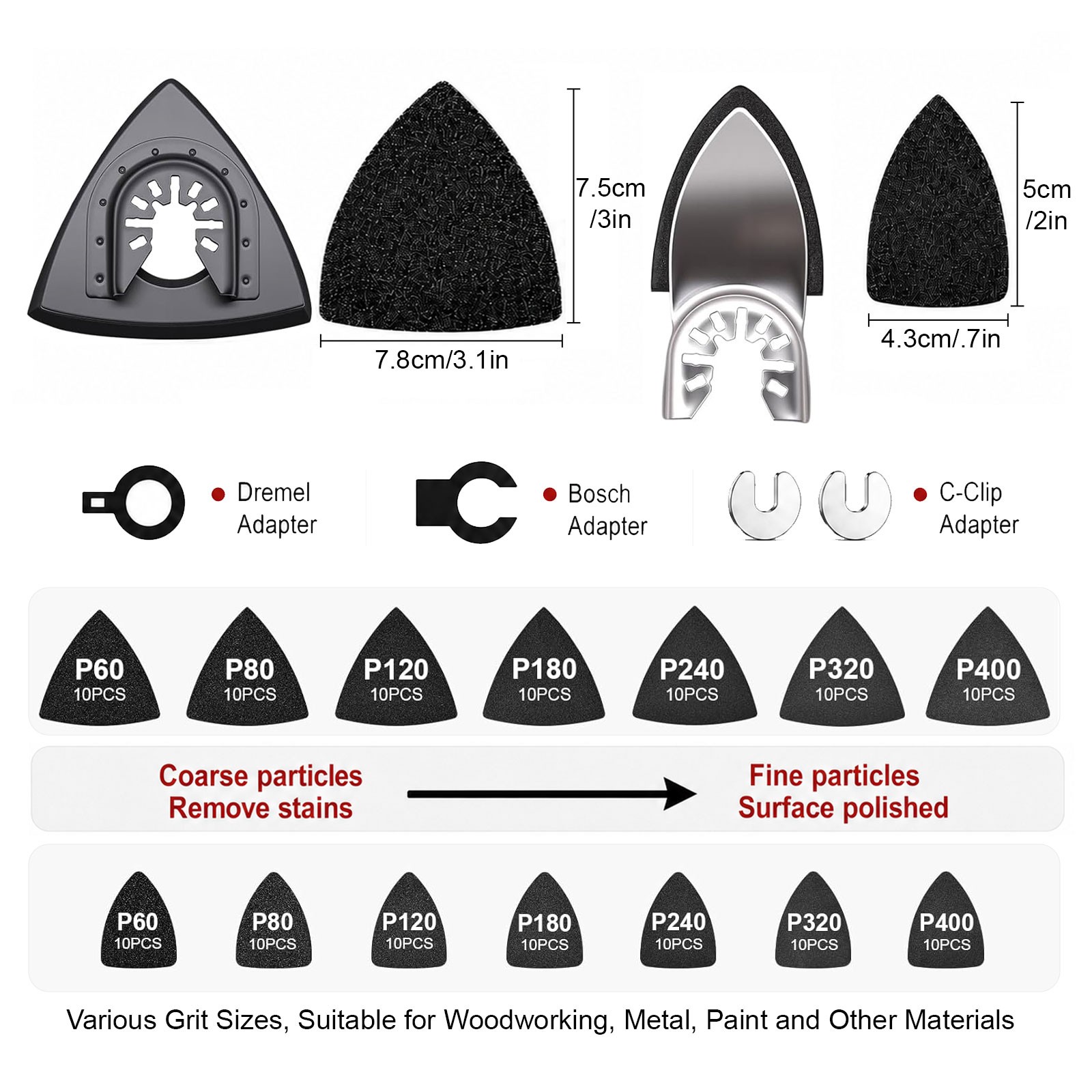 148PCS Oscillating Tool Sanding Pad Set w/ Triangle & Finger Sandpaper Wet Dry