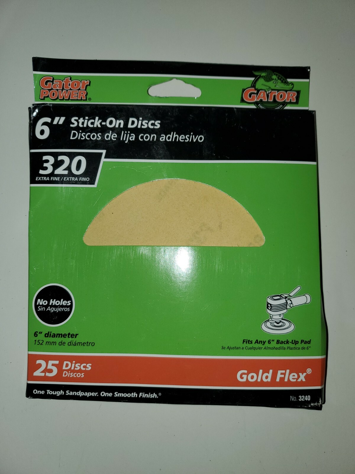Gator Power #3240 25PK 6″ 320G Sand Disc New in Sealed Package FREE SHIPPING