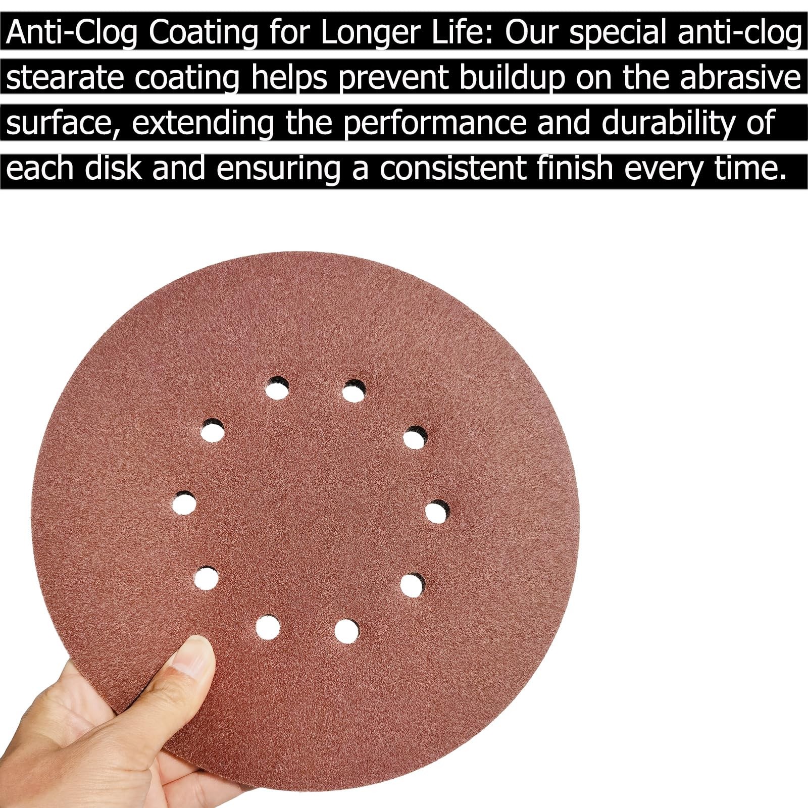 9 Inch 240 Grit Drywall Sandpaper 10 Hole Hook Loop Aluminum Oxide Discs
