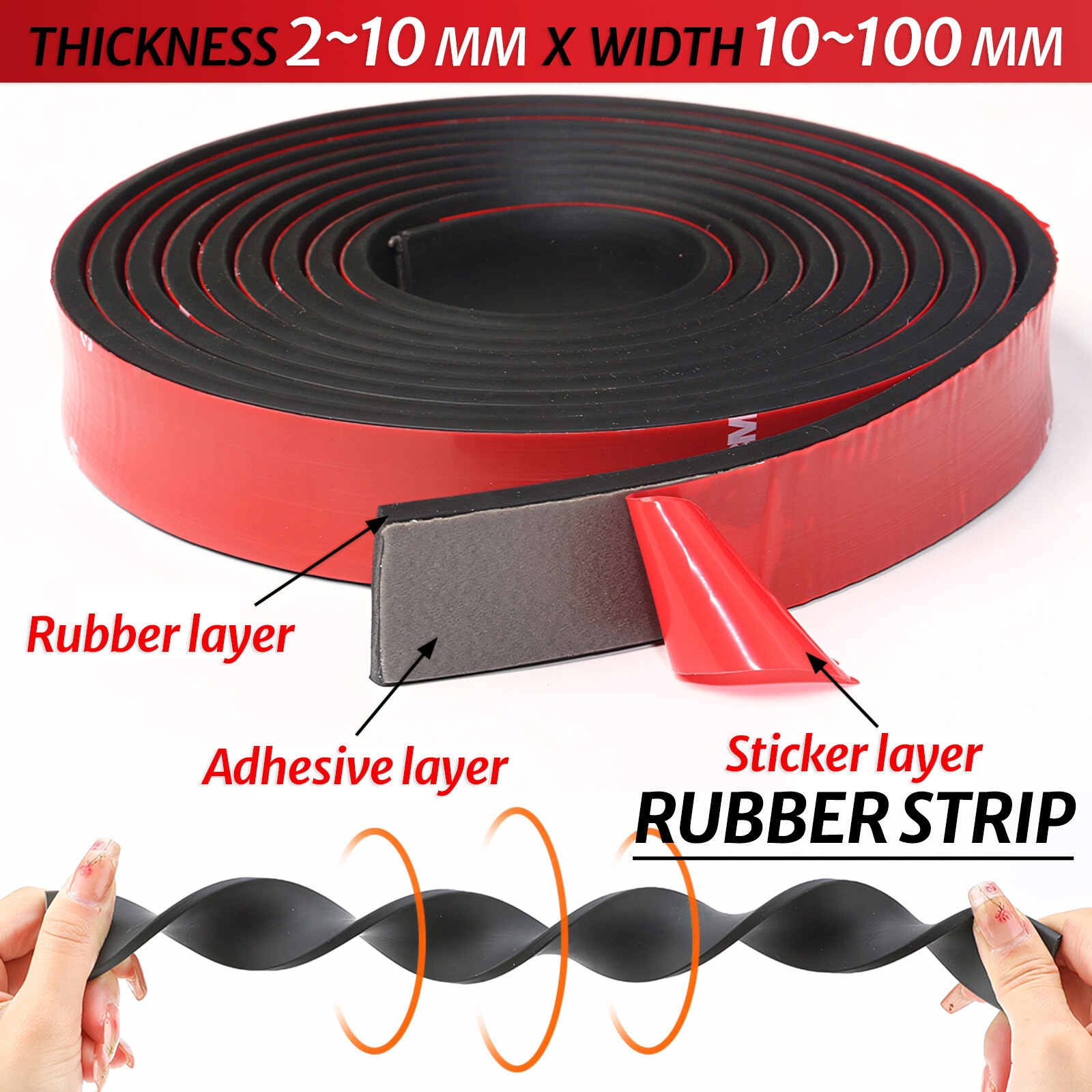Self Adhesive Rubber Strip Pads Adhesive Backed Solid Seals Gasket Thick 2~10mm