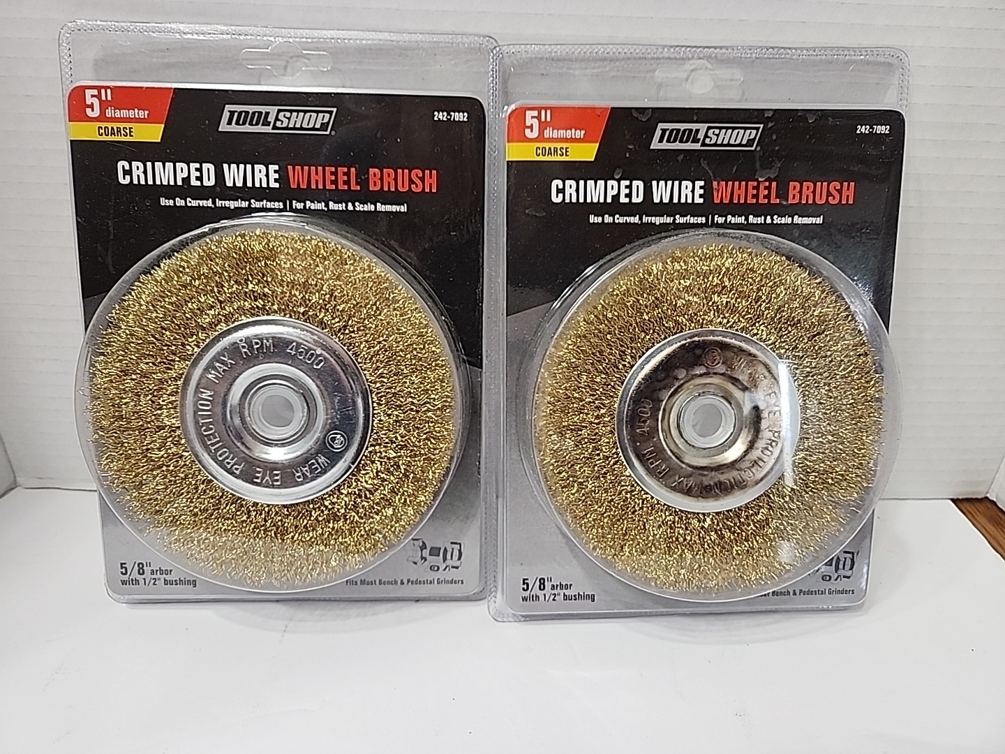 Lot Two NEW TOOL SHOP 5″ Diameter Crimped Wire Wheel Brush Bench PedestalGrinder