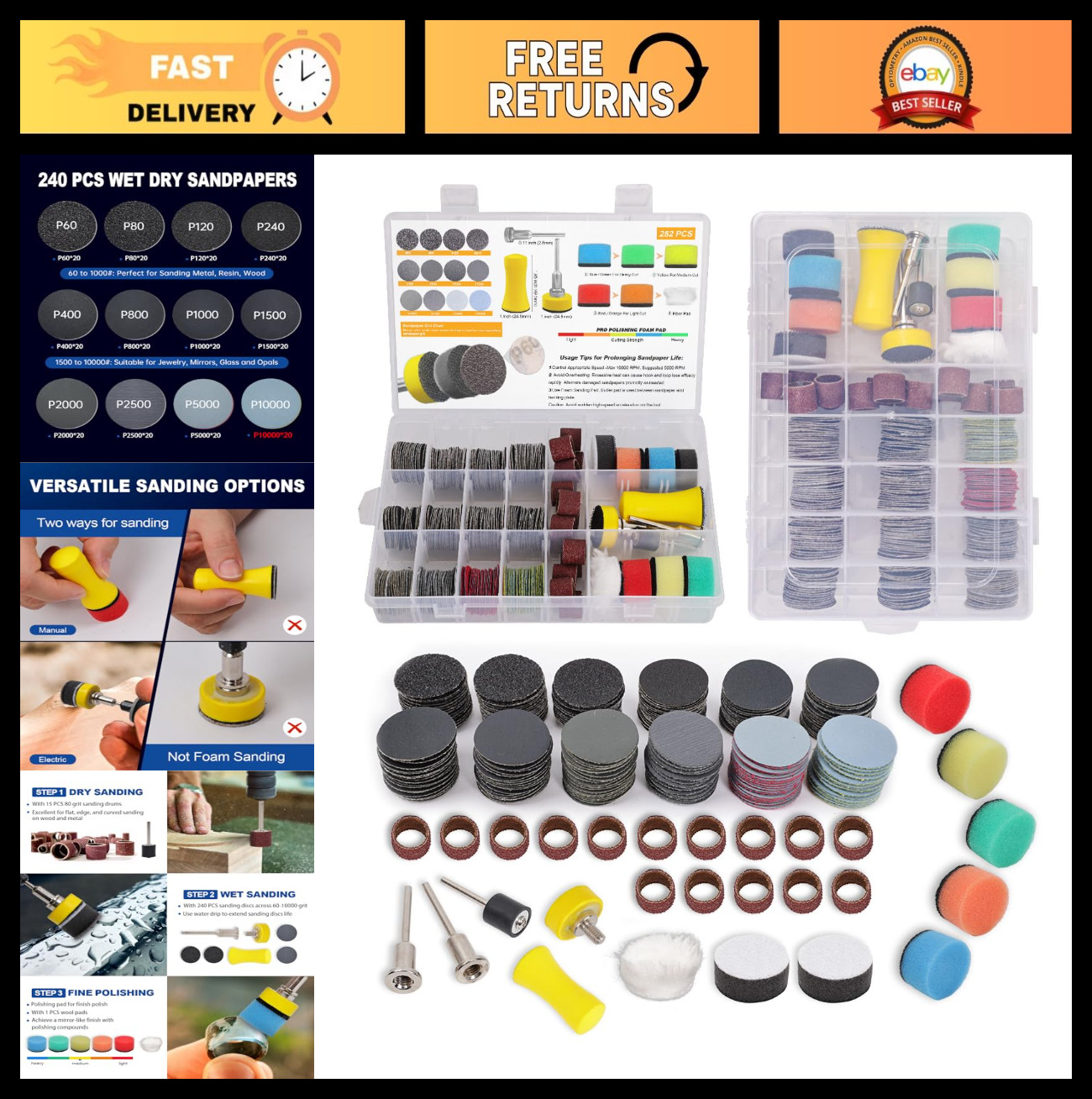 268 PCS Wet Dry Sanding Discs & Drums, Hook & Loop Sandpaper 60-10000 Grit, Drem