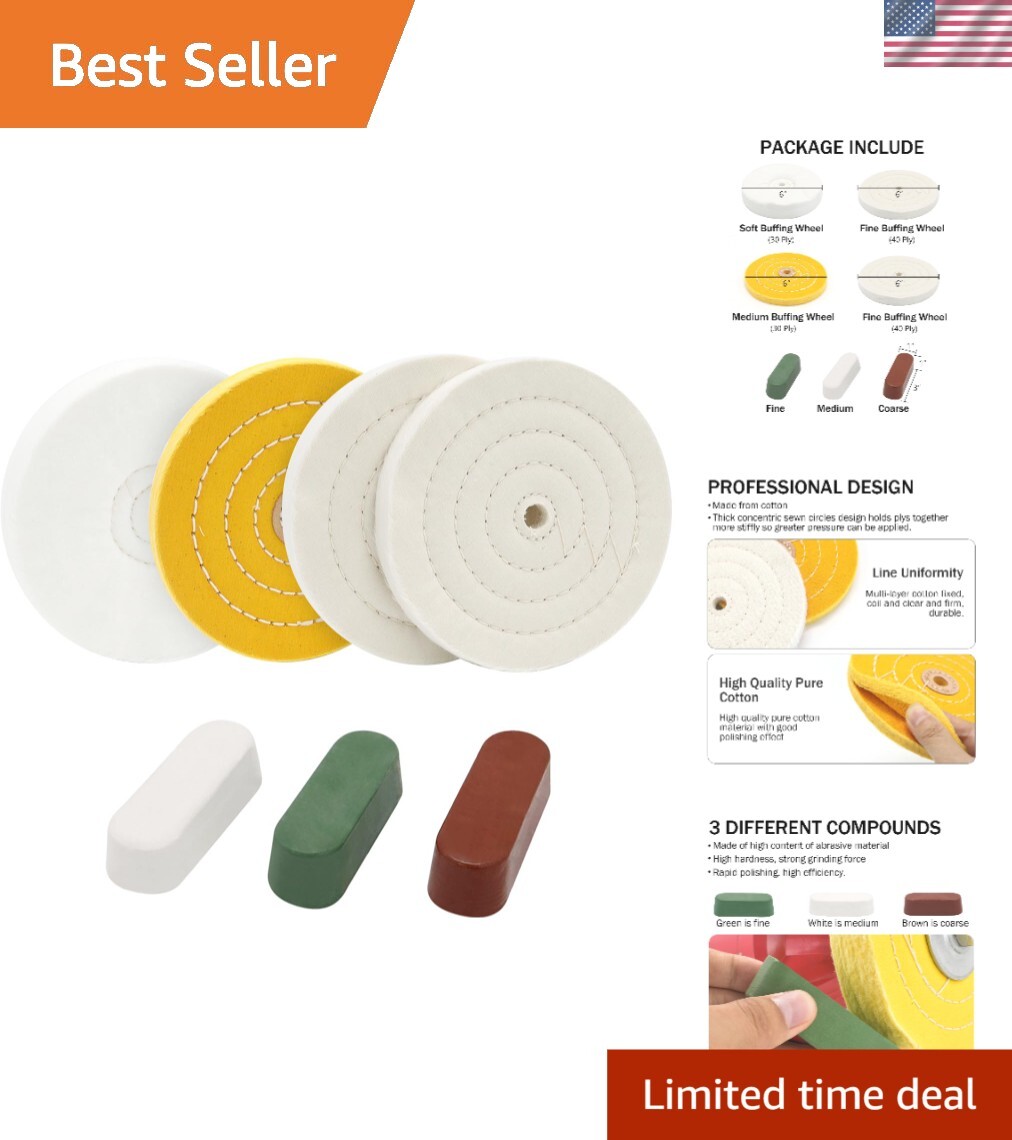 Cotton Buffing Wheels 6-Inch with 7.4oz Polishing Compound for All Surfaces