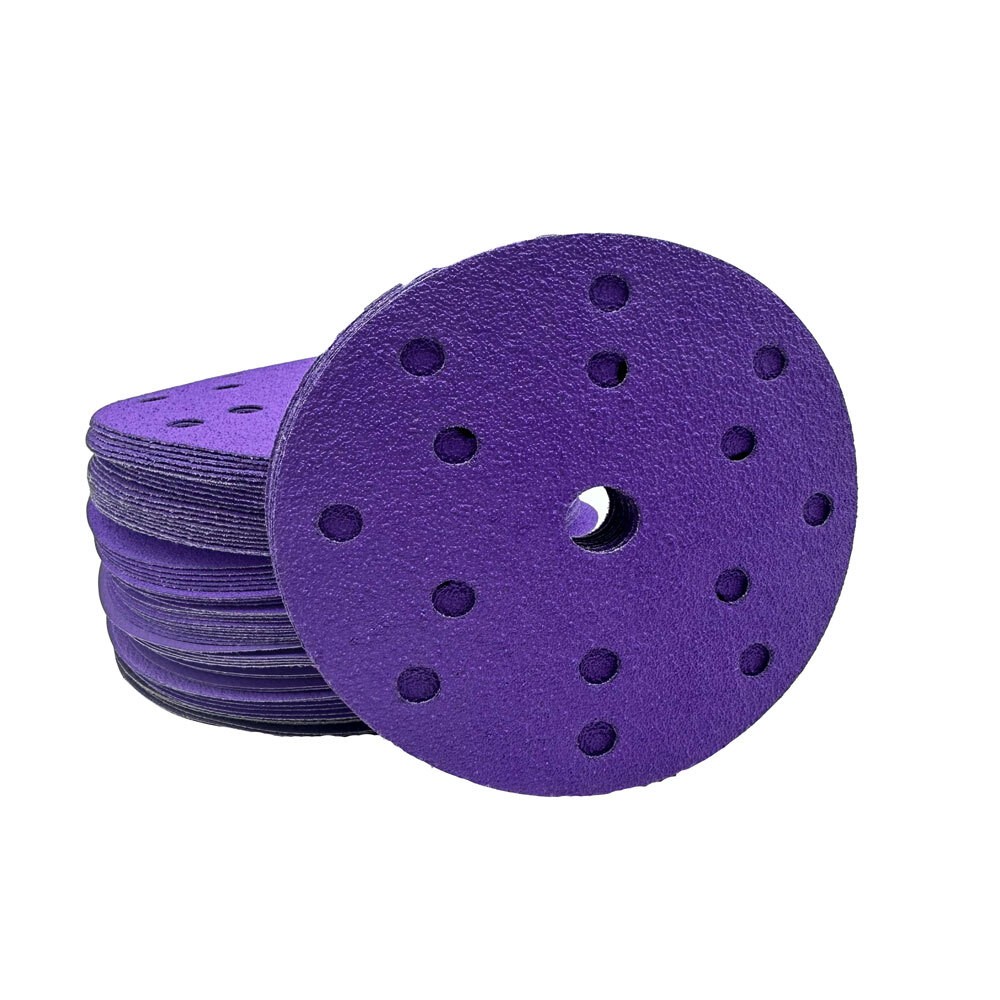 100PCS 6″ Ceramic Purple Sanding Disc 15-Hole Hook & Loop 600Grit For Wood&Metal