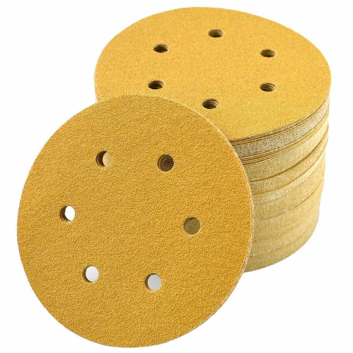 100PCS 6Inch Sanding Discs P120 Hook & Loop 6-Hole Orbital Sander Sandpaper