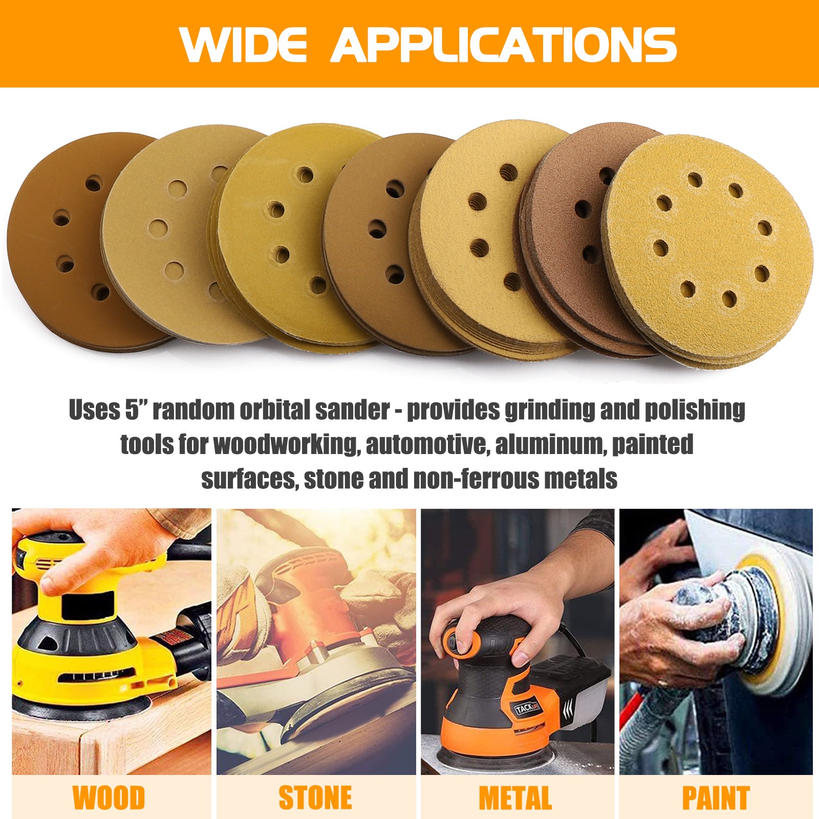 105Pcs 5 inch Sanding Discs 8-Hole Hook Loop for Orbital Sander Paper 60-400Grit