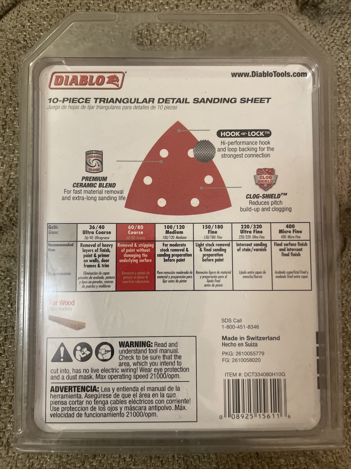Diablo DCT334080H10G 10Pk 3-3/4 in. 80-Grit Triangular Detail Sanding Sheets