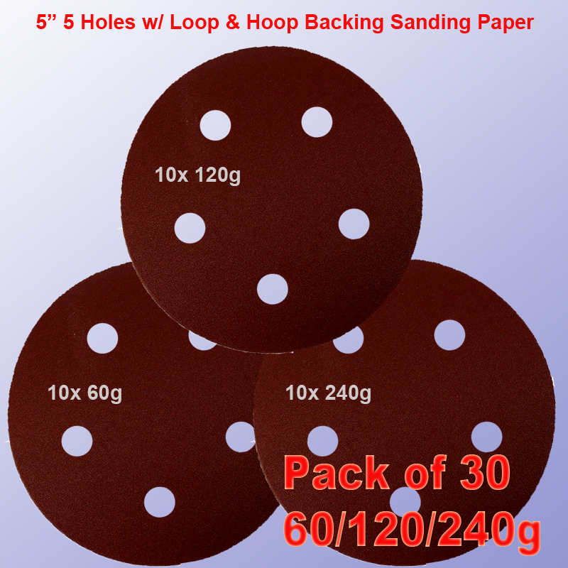 30x 5″ 5 Hole 60/120/240 Grit Sandpaper Disk Sanding Sander for Porter Cable 333