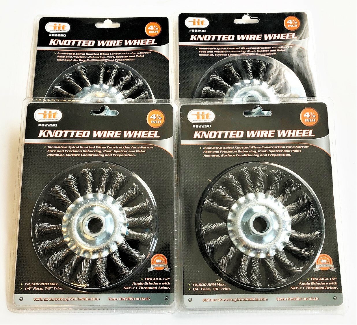 4 ILLINOIS INDUSTRIAL 4-1/2″ COARSE KNOTTED WIRE WHEELS 5/8″-11 ANGLE GRINDER