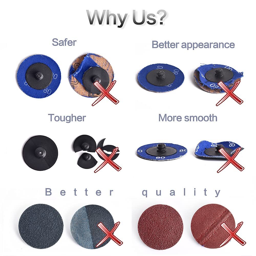 50PCS 2 inch Aluminum Oxide Roll Lock Sanding Discs 36-240 Grit Die Grinder Pads