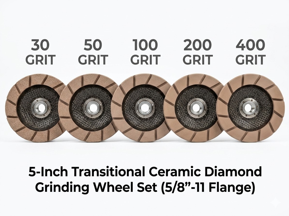 5-Pc 5″ Diamond Grinding Wheel Set 5/8″-11 Thread | Transitional Ceramic 30-400