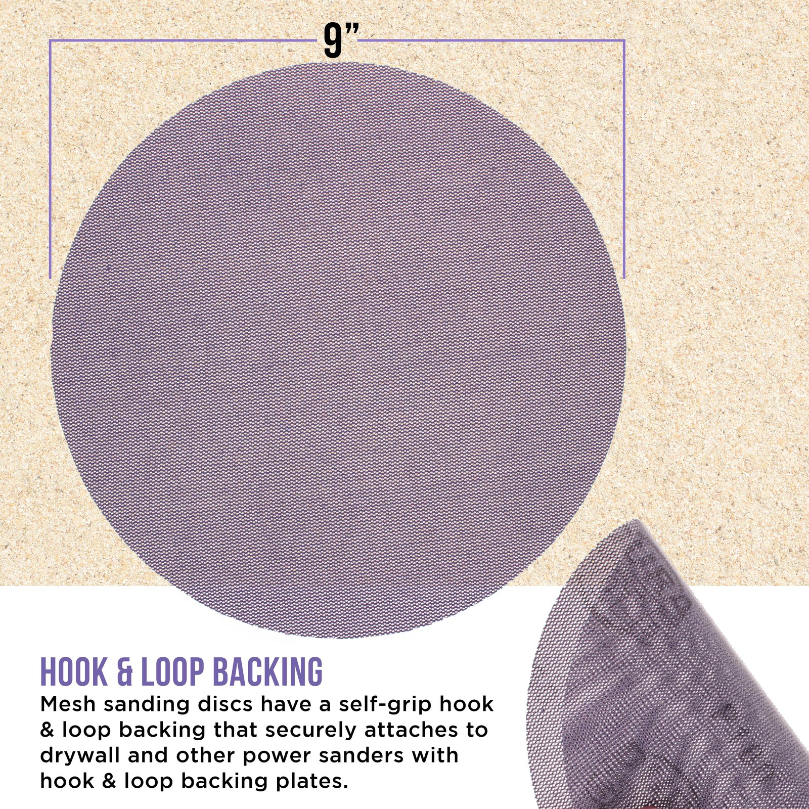180 Grit 9″ Purple Ceramic Mesh Sanding Discs, Box of 30 – Hook & Loop Sandpaper