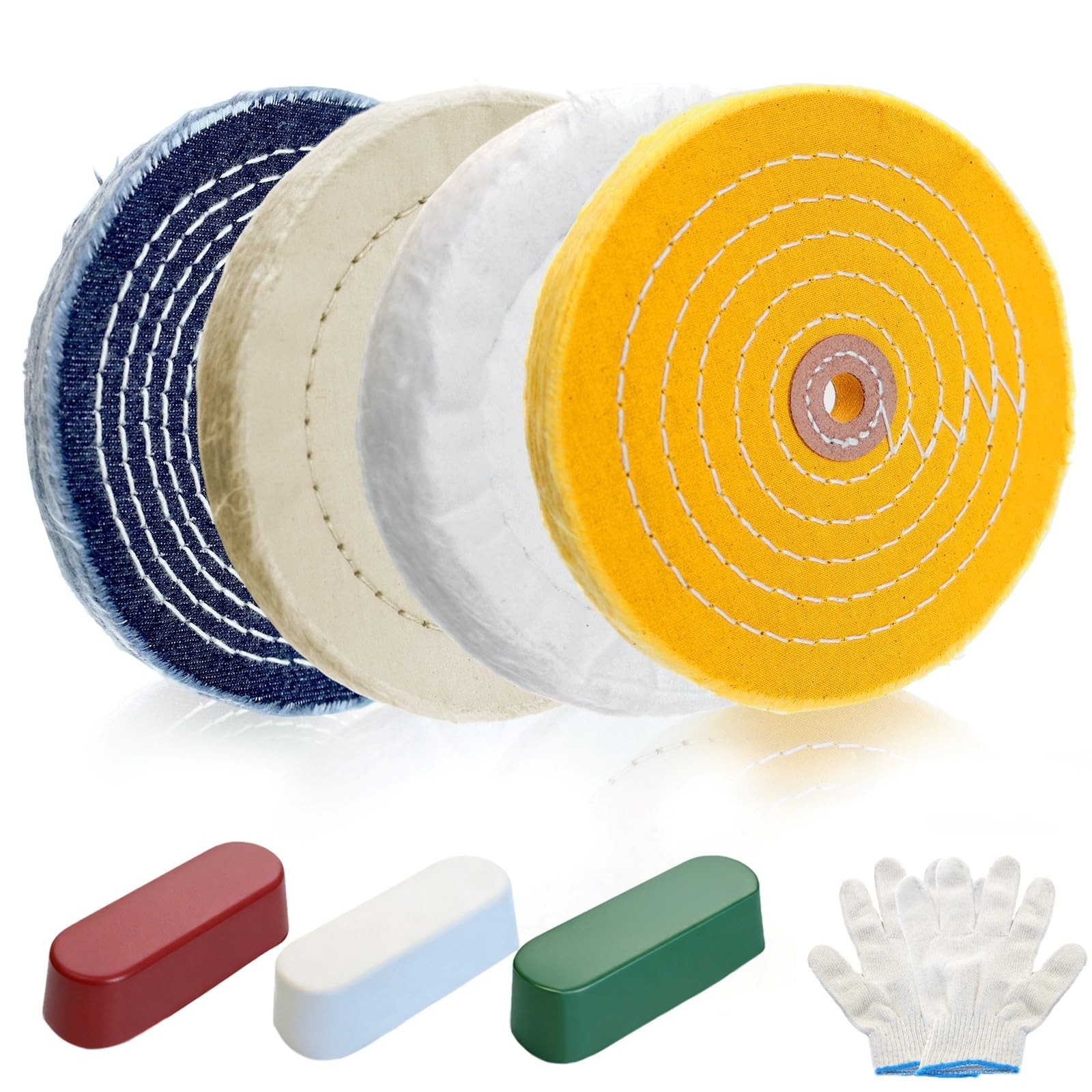 8Pcs 6″ Polishing Buffing Wheel Kit for Bench Grinder – Metal, Wood, Glass & Mor