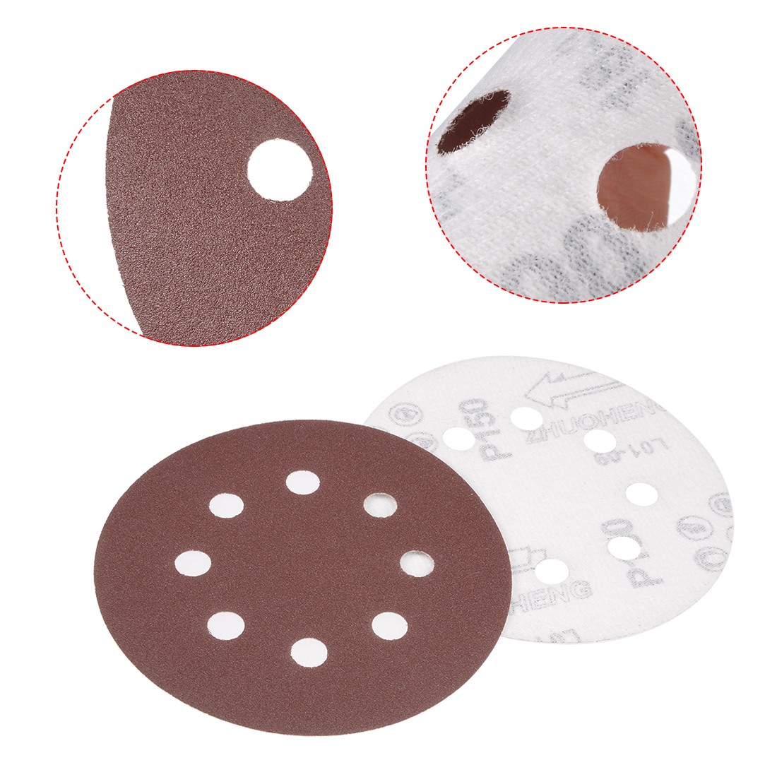 50 x 5″ 8 Hole Hook and Loop Sanding Disc 150 Grit Flocking Sandpaper