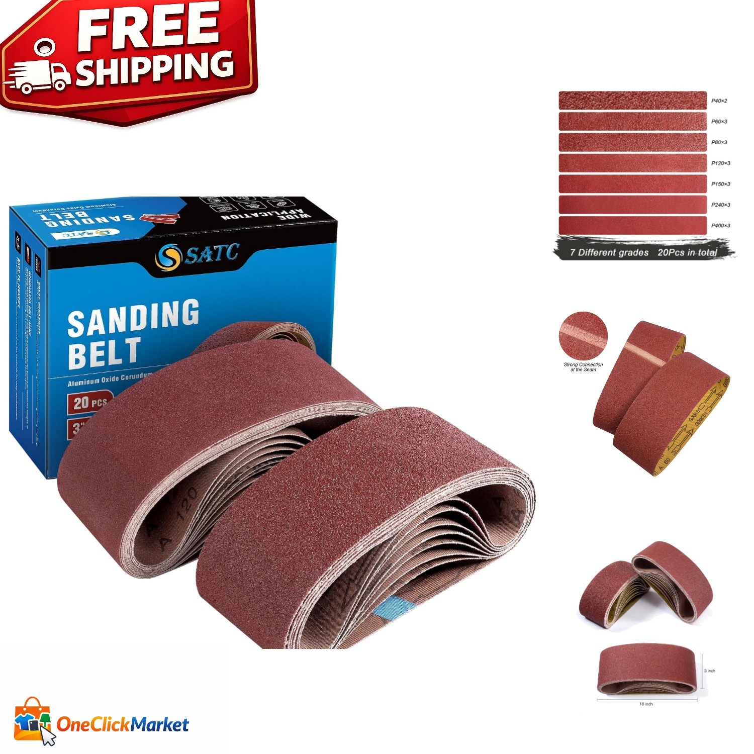 3×18 Sanding Belts – 20PCS Aluminum Oxide Set for Wood & Metal Finishing
