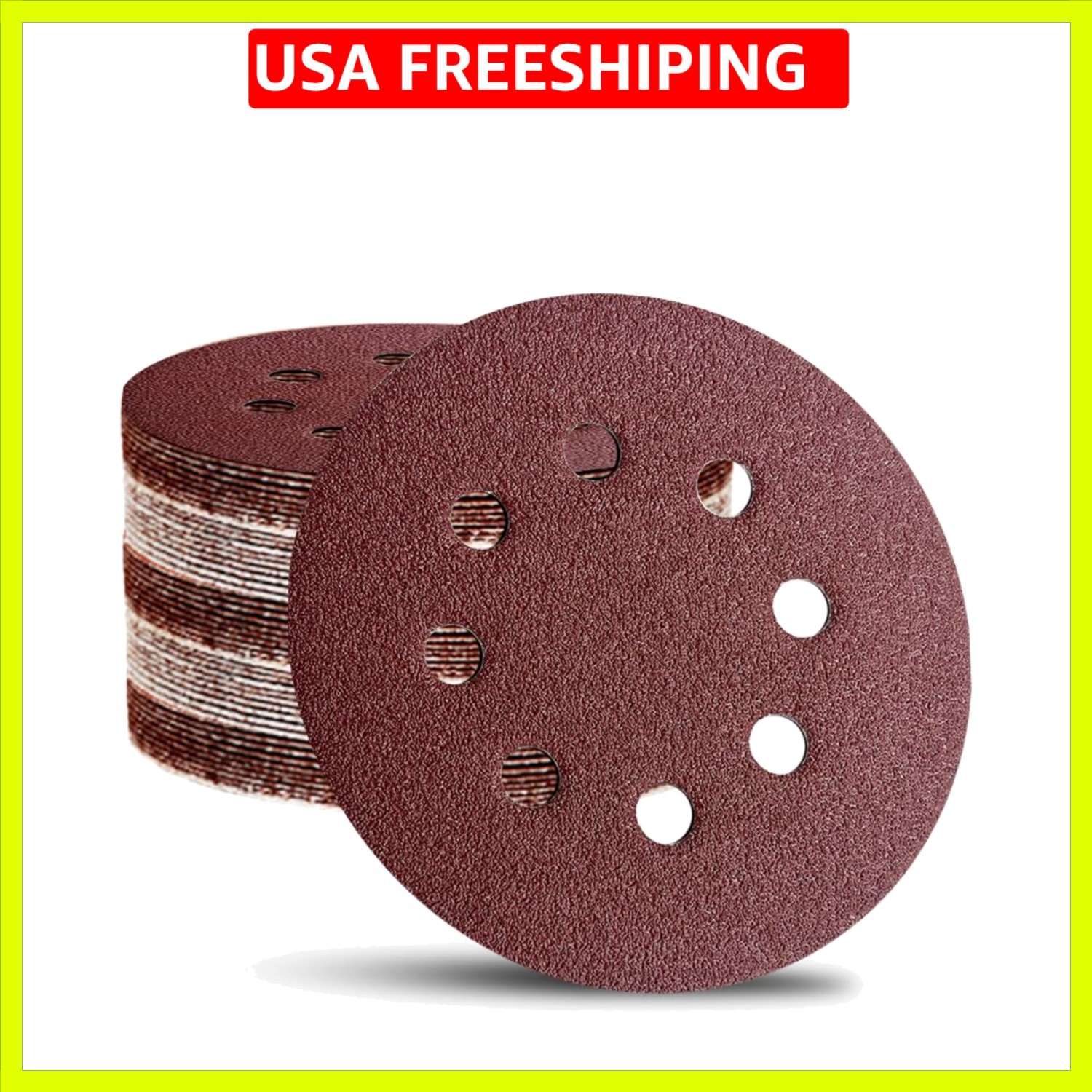 44 Pack 5 Inch 8-Hole Hook and Loop Sanding Discs Sandpaper Red Round 60 Grit…