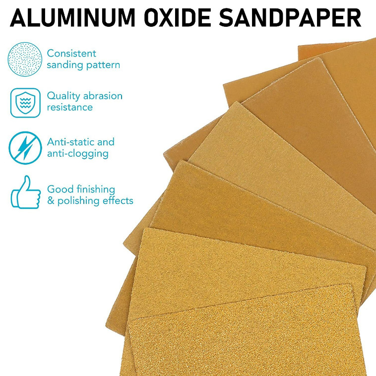 200 PCS 1/4 Sandpaper 5.5”x4.5” Hook Loop Aluminum Oxide P40 for Wood Metal