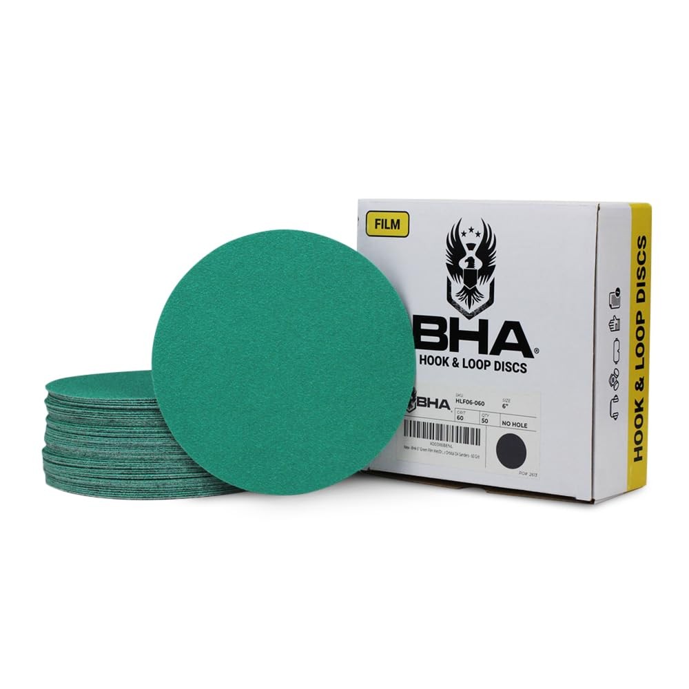 6″ Green Film Wet/Dry Hook & Loop Sanding Discs, 50 Pack – No Hole, Load Resi…