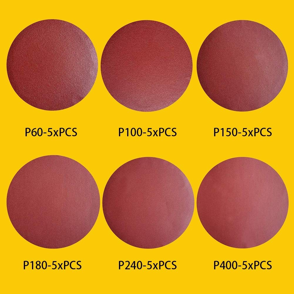 30 PCS 8 Inch NO-Hole PSA Aluminum Oxide Sanding Disc, Self Stick5 Each of 60…