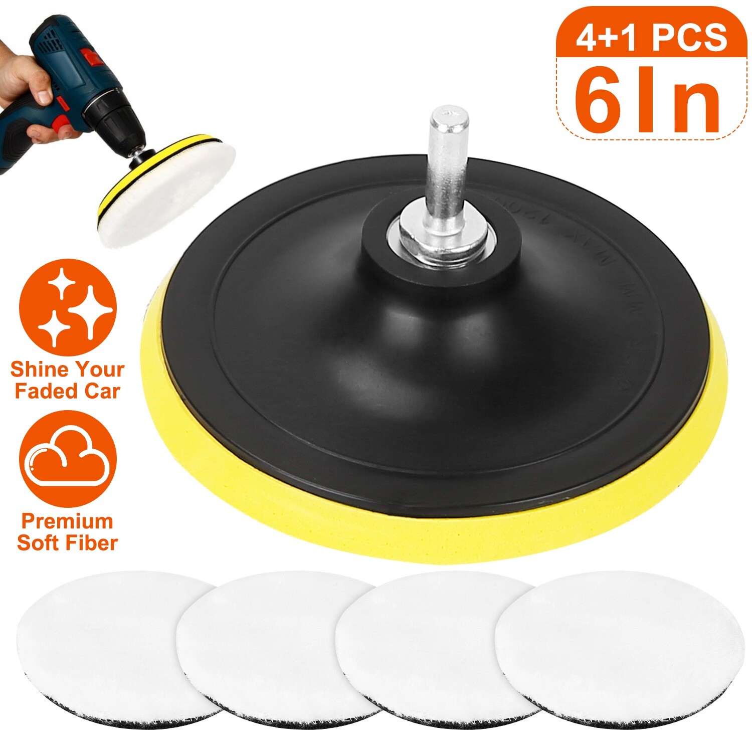 5Pcs 6″ Buffing Polishing Pads Drill Sponge Kit For Car Polisher Drill Adapter