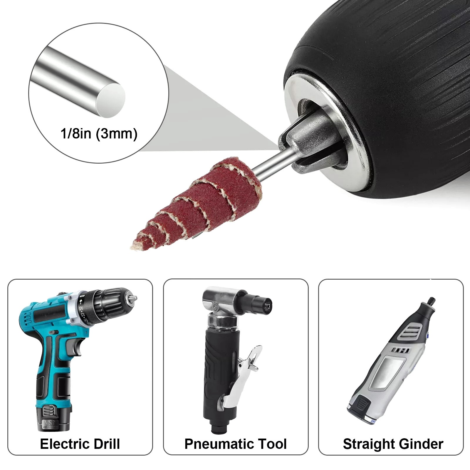 60* Cone Shape Abrasive Flap Wheel 1/8″ Shank For Deburring Sanding Polishing