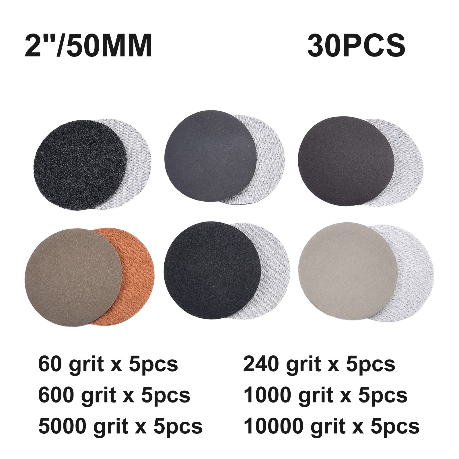 30PCS Sand Paper 60/240/600/1000/5000/10000 Grit Sanding Discs Wet&Dry