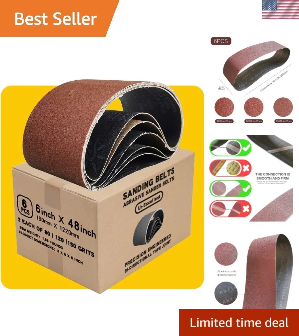 6 x 48 in 6×48 Sanding Belt Pack 6-Inch x 48-Inch,6 Pcs2 Each of 80 120 150 G…
