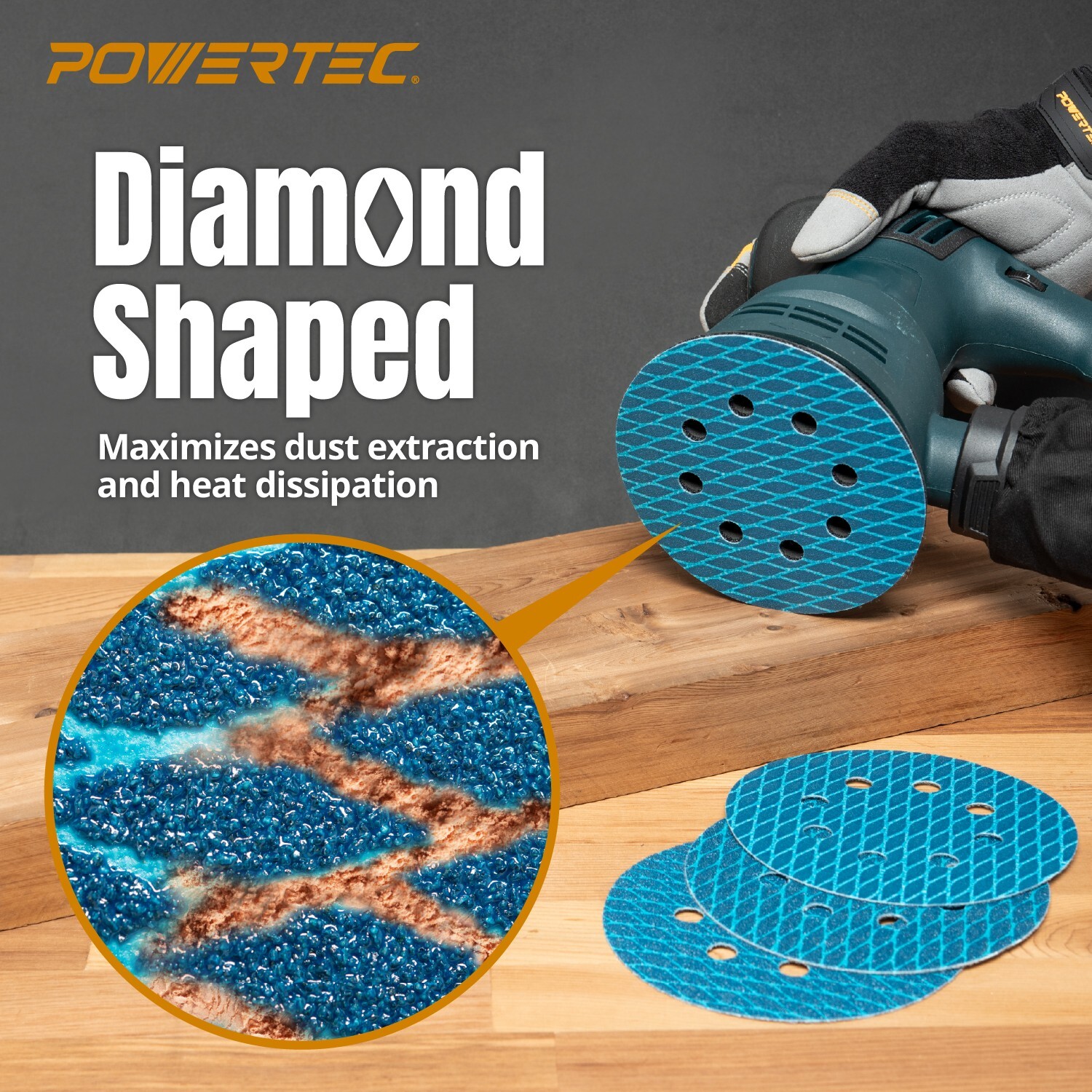 POWERTEC 5 Inch 8-Hole Hook and Loop Sanding Discs, 30-Pack Assorted 60/120/240