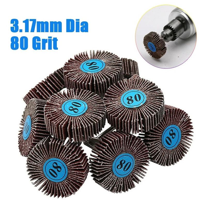 10pcs 80 Grit Sanding Flap Wheel Discs with 3mm Shank for Rotary Tools – NEW
