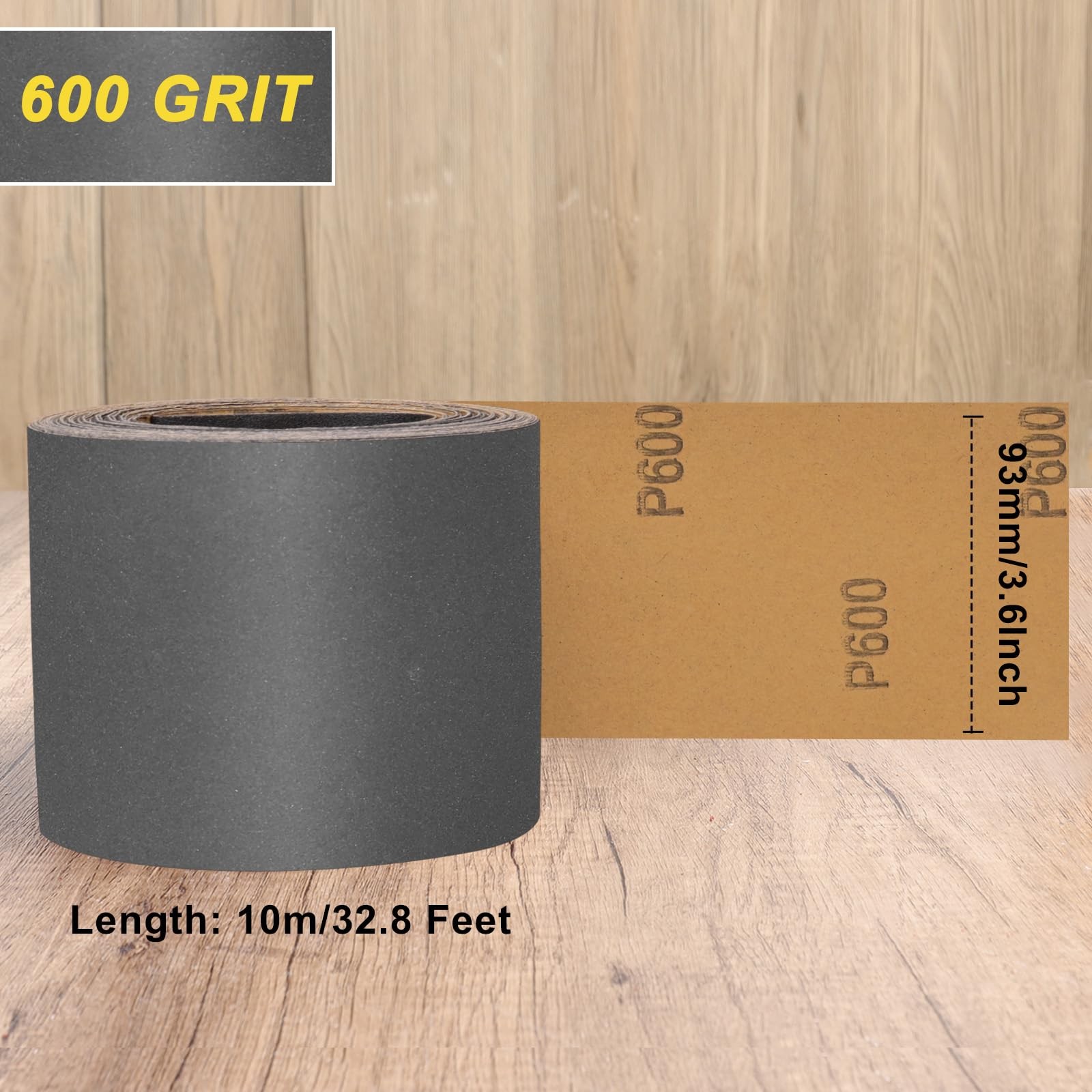 Shineboc 600 Grit Sandpaper Roll, 3-2/3″ Wide 11 Yard Wet Dry 3.6 inch, Black