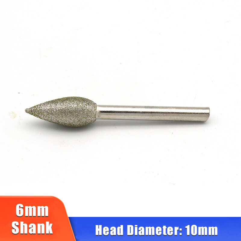6mm Shank Dia 10mm Torch Diamond Grinding Head Burr Bit Amber Jade Polishing