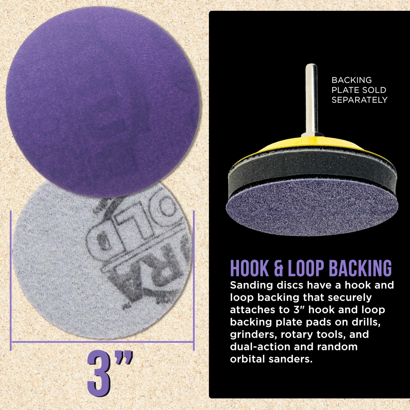Premium 320 Grit 3″ Purple Film Ceramic Sanding Discs, Box of 30 – Hook & Loo…