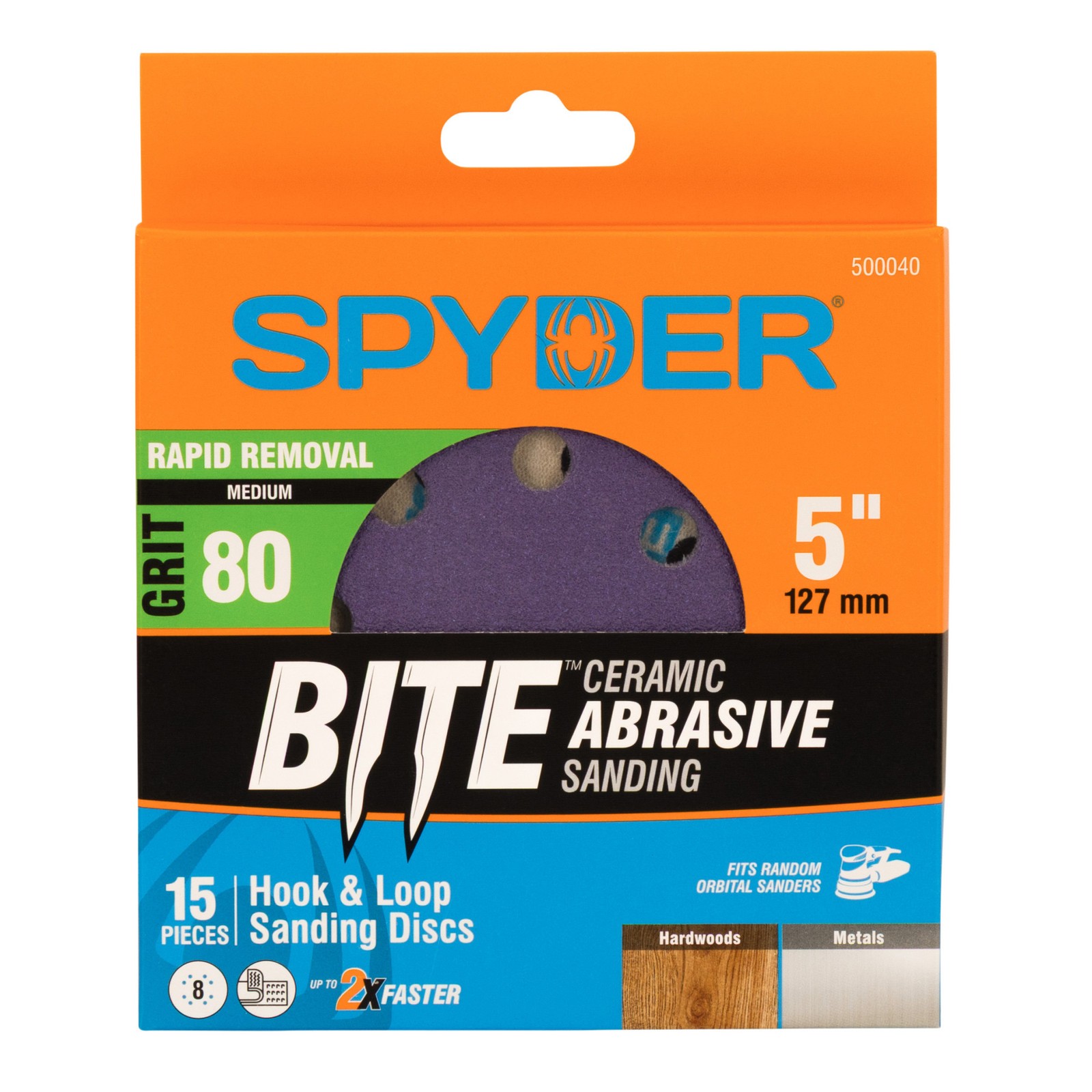 Spyder 5 in. x 8-Hole 80 Grit Ceramic Sanding Discs 15-Pack 500040