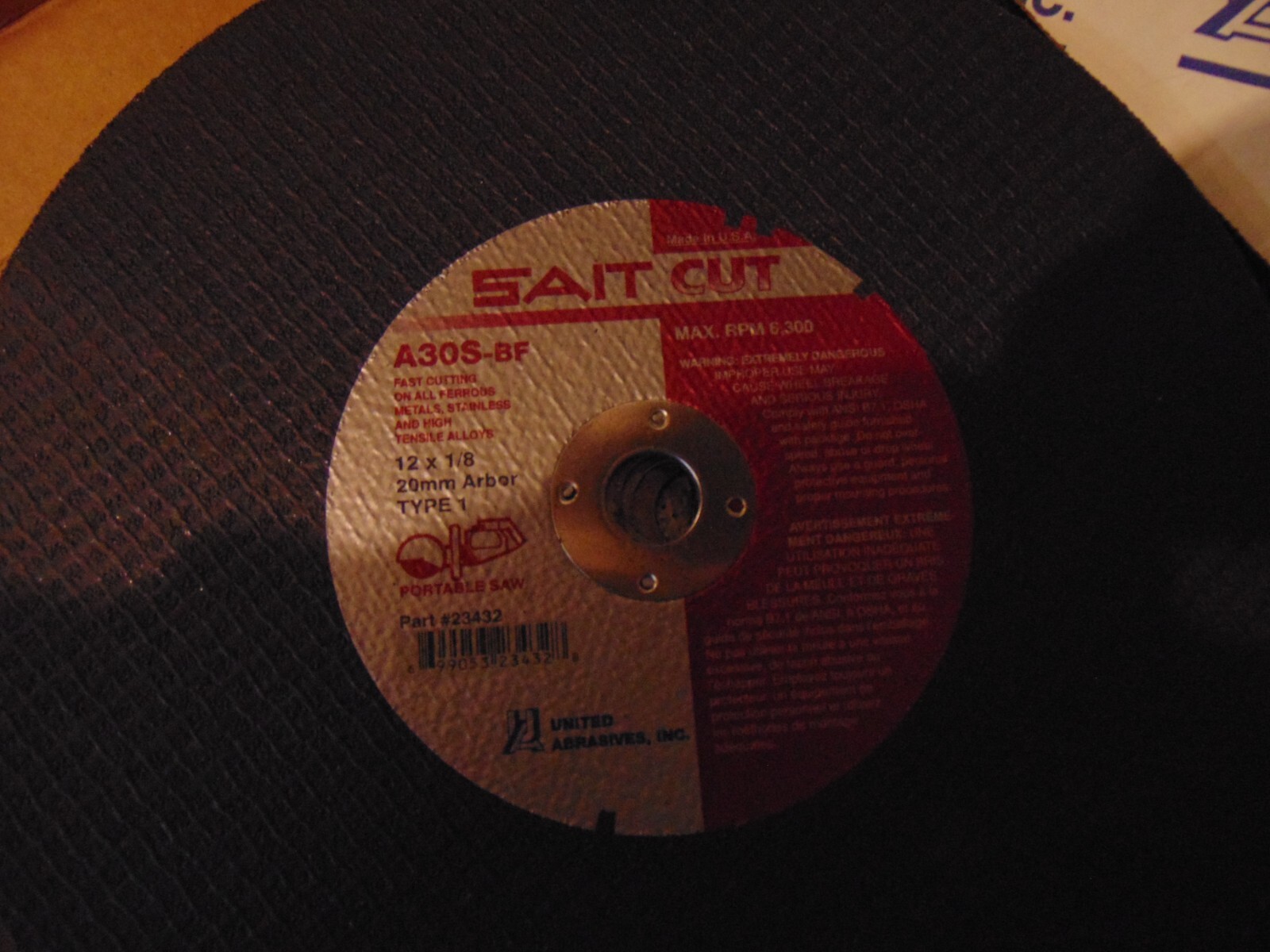 United Abrasives-Sait 23432 12×1/8x20mm A30S-bf type 1 Cutting Wheel, 5 pack