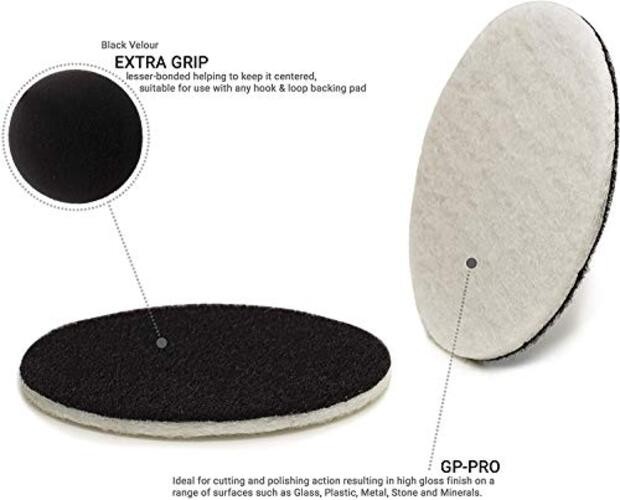3 inch (75mm) Pack of 5 Felt Polishing Pads for Polishing Glass, Plastic,