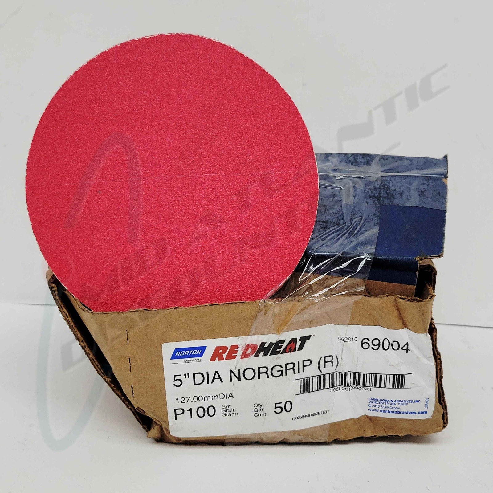 50 Count Norton RedHeat 100 Grit 5″ Norgrip Sanding Disc 69004