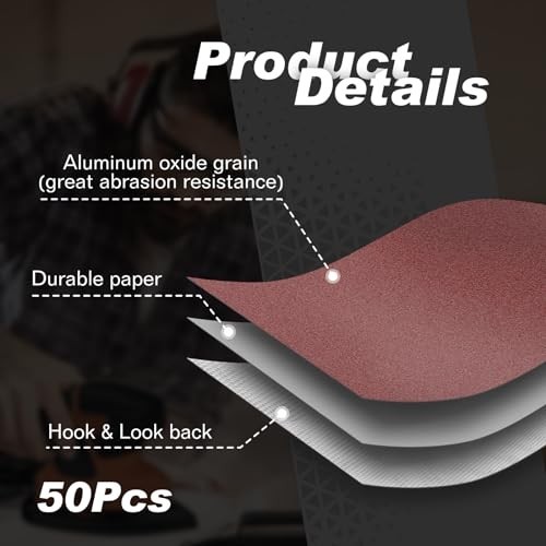 50PCS Triangle Sanding Pads 120 Grit 5 Holes 5.5 Inch Hook and Loop Aluminum