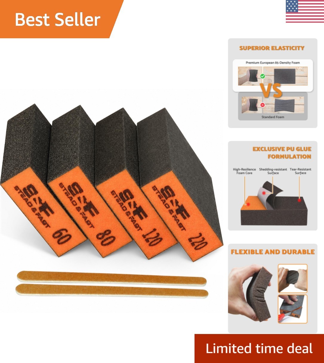 Compact 4-Pack Sanding Sponges for Finishing and Repair: Wet & Dry Capability