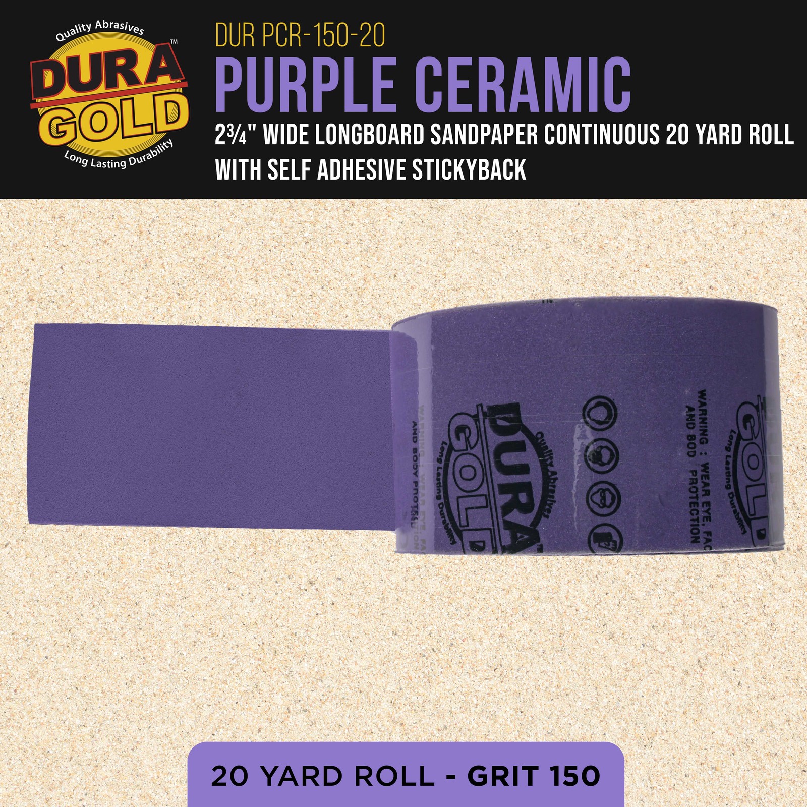 150 Grit Purple Ceramic 2.75″ x 20 Yard Roll Self Adhesive Longboard Sandpaper
