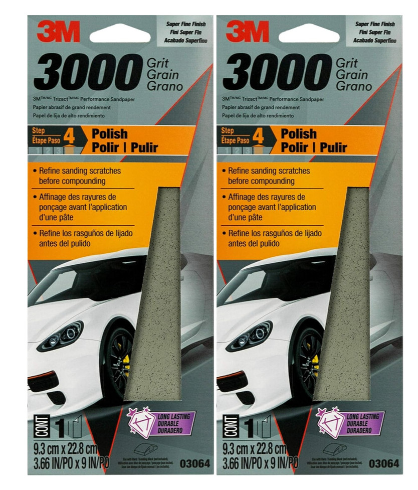 3M Performance 3000 Grit Sandpaper, 3-2/3 in x 9 in 2 Pack