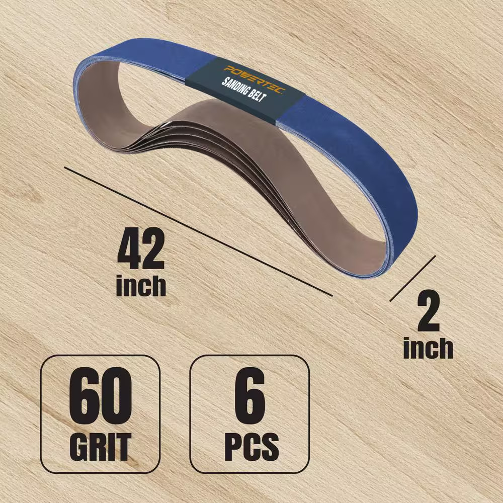 2 in. x 42 in. 60-GritZirconia Sanding Belts for BeltSander, Disc sander(6-Pack)