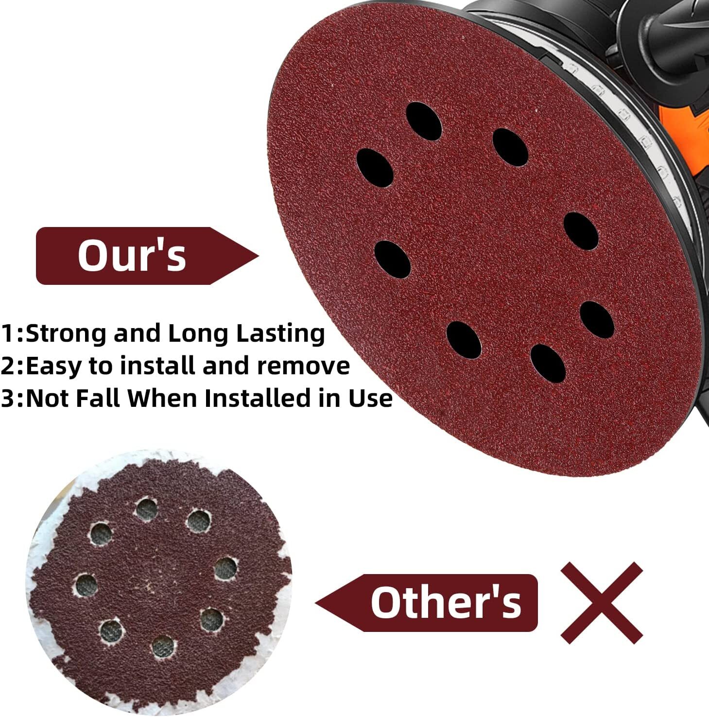 60PCS 5 Inch 8 Hole Hook and Loop Sanding Discs 240-1000 Grit Orbital Sandpaperr