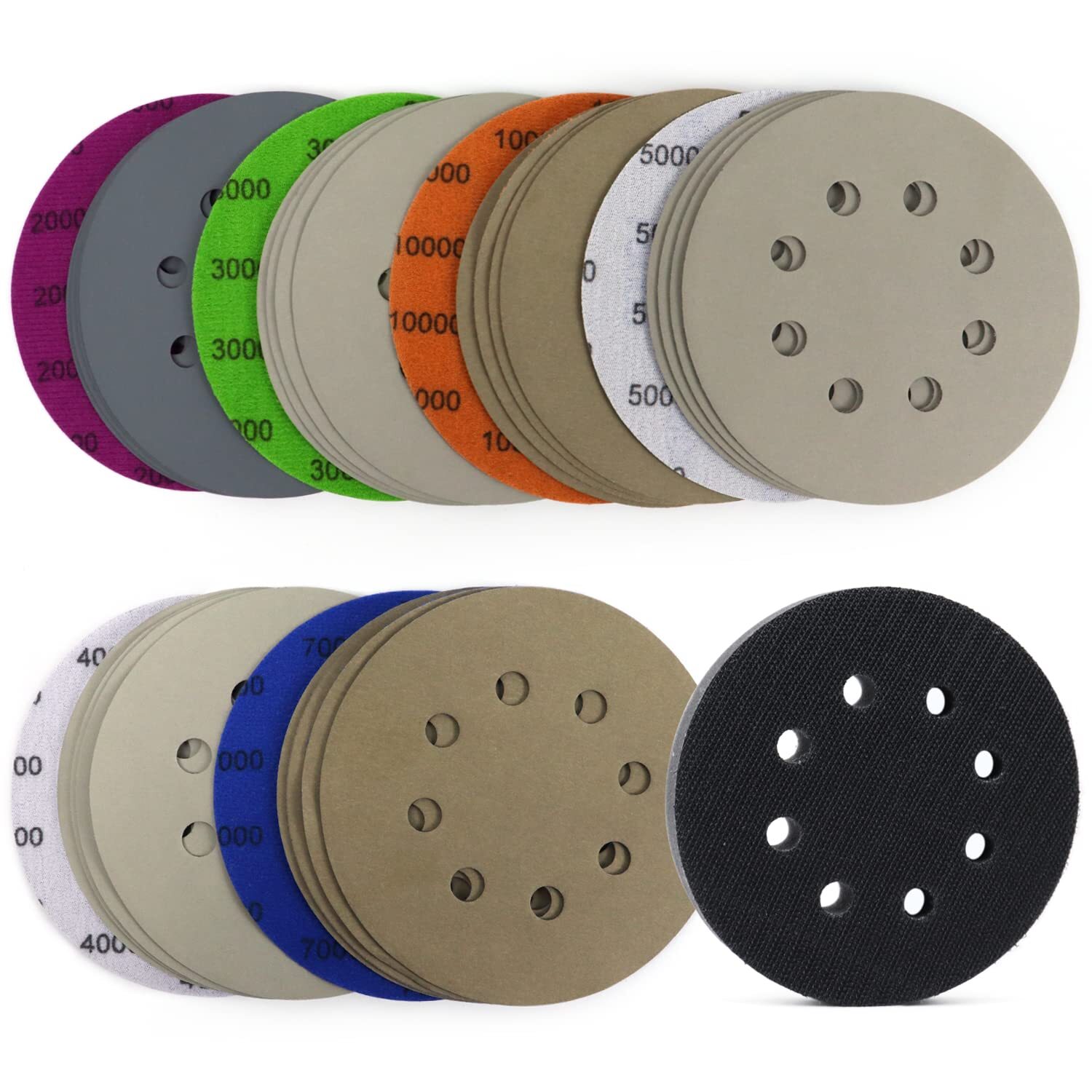 SATC 21PCS 5”(125mm) Silicon Carbide Sanding Disc P3000-10000 Assorted W/Pad