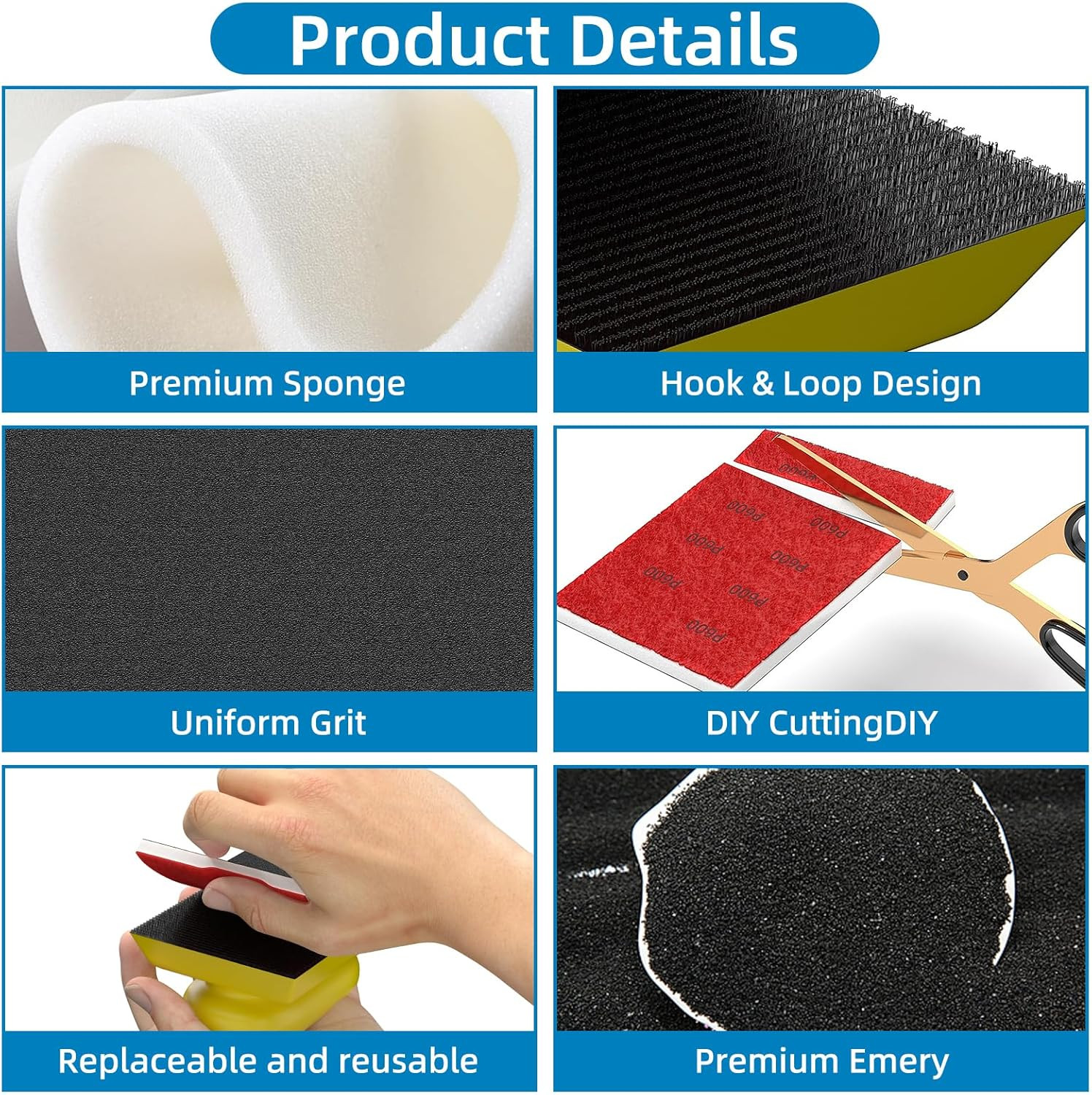 25PCS Sanding Sponge Set with Hand Sanding Block, 3×4 Inch Wet & Dry Foam Sandin