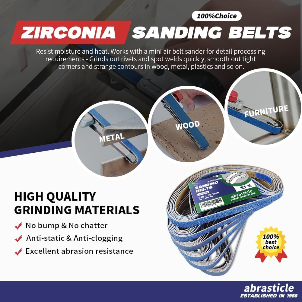 3/8″ X 13″ Zirconia Sanding Belts for Metal, 3/8 X 13 Inch Zirconia Metal Grindi
