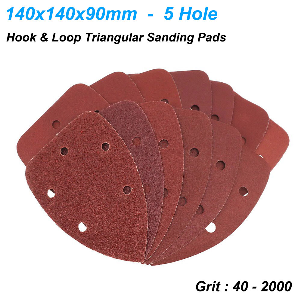 5 Hole Triangular Sanding Pads Hook & Loop Red Sand Paper 40#-2000# 140x140x90mm