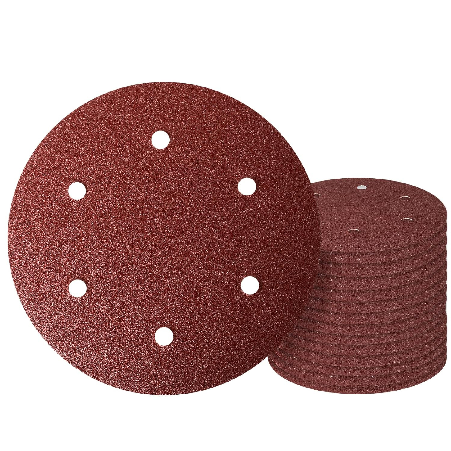 9 Inch 6 Hole Sanding Disc, 40 Grit 15 Pieces Hook and Loop Sandpaper Aluminum