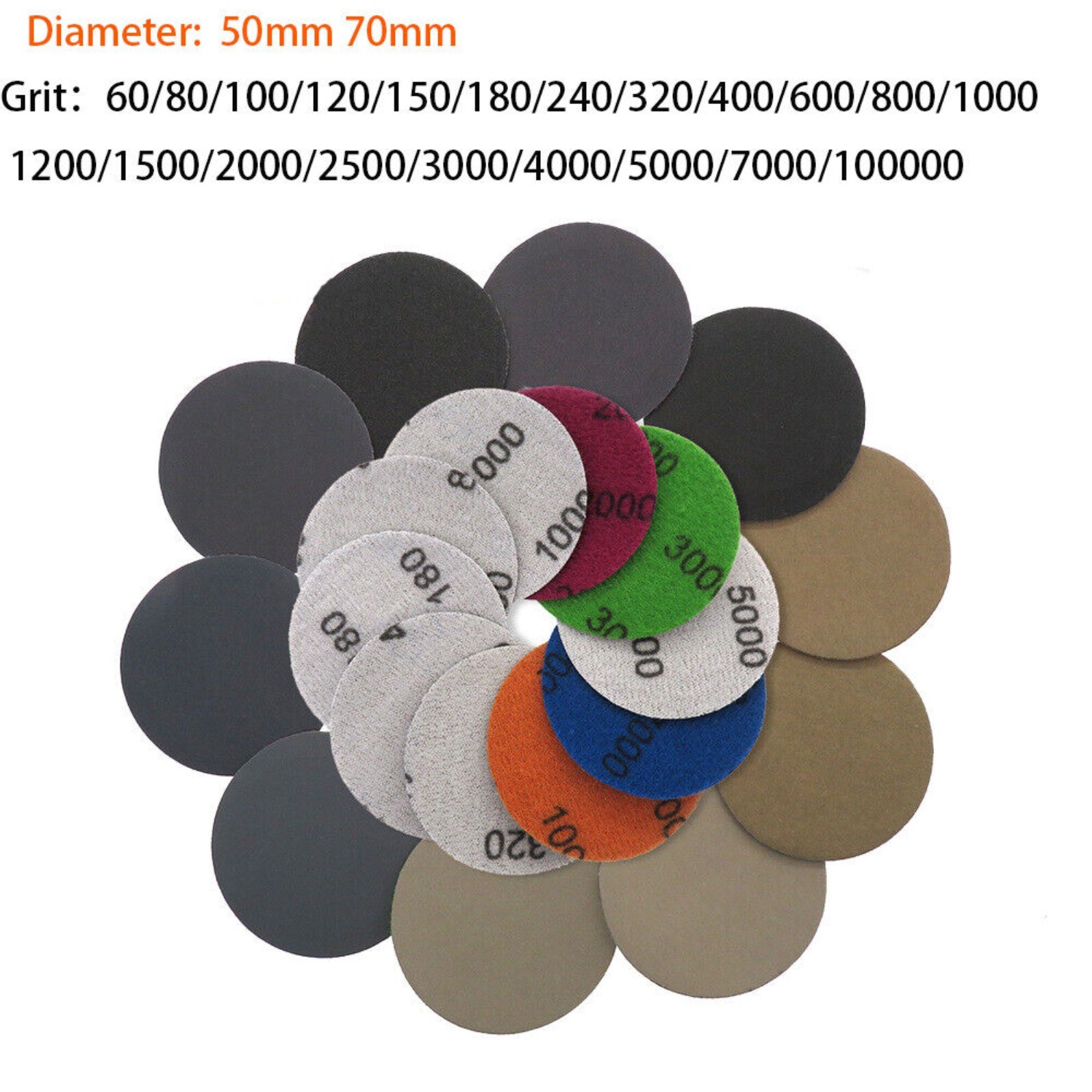 2 inch 3 inch Wet & Dry Sanding Discs 60 -10000 Grit Orbital Sandpaper Hook Loop
