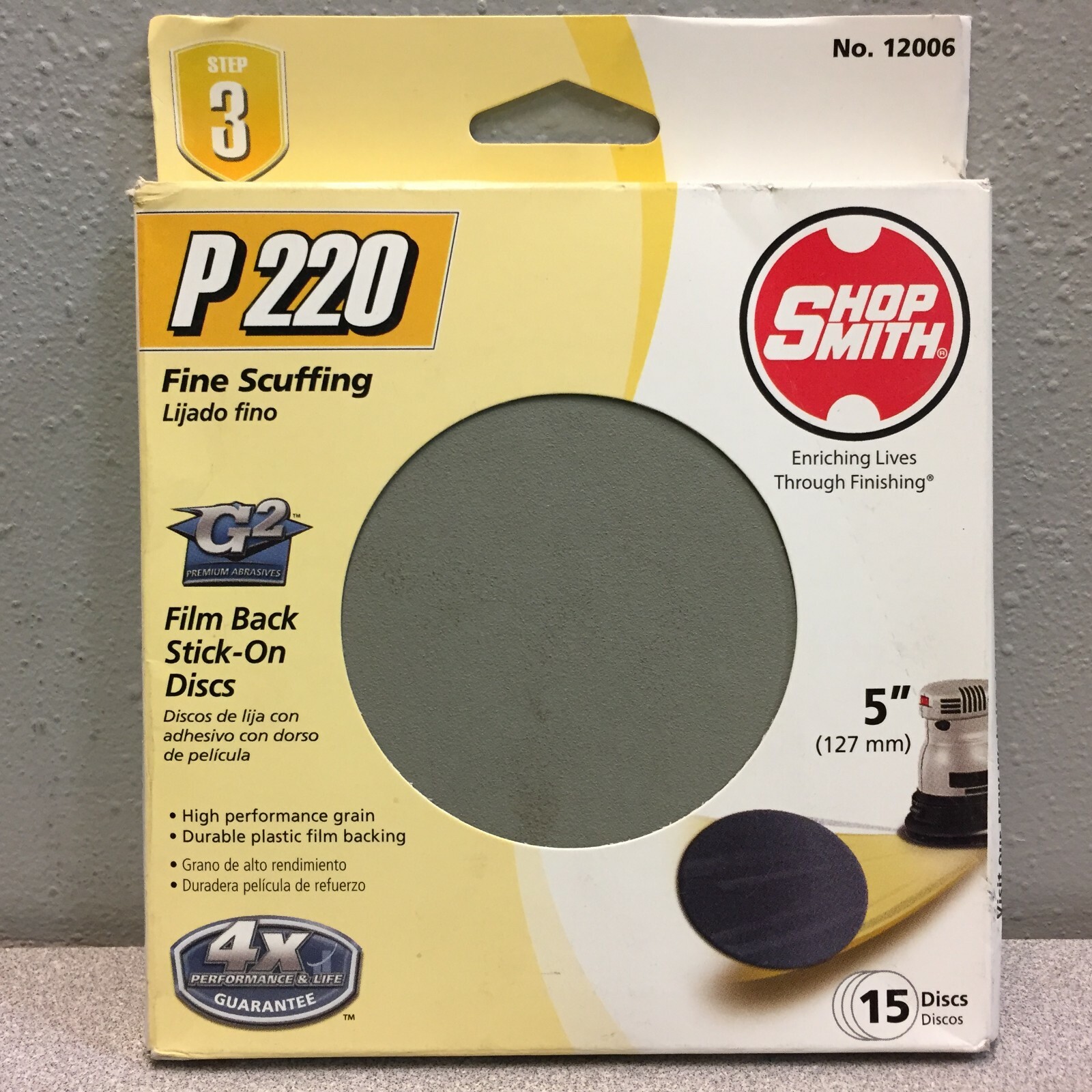Shopsmith 12006 5″ Aluminum Oxide Adhesive Sanding Disc 220 Grit Very Fine 15 pk