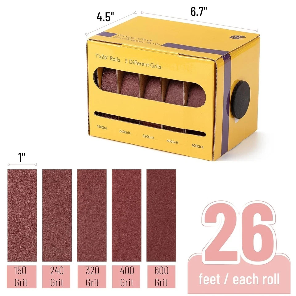 Emery Cloth Roll 1″ x 26 Ft 150/240/320/400/600 Grit Abrasive Sandpaper Roll